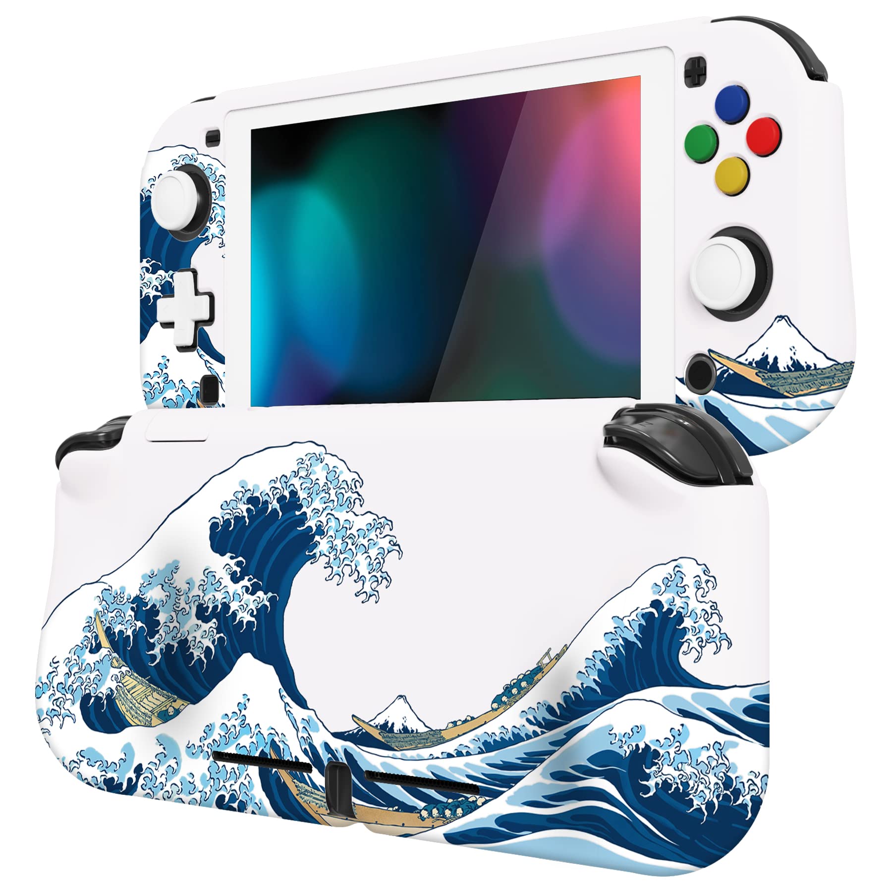 Photo 1 of PlayVital ZealProtect Protective Case for Nintendo Switch Lite, Hard Shell Ergonomic Grip Cover for Nintendo Switch Lite w/Screen Protector & Thumb Grips & Button Caps - The Great Wave off Kanagawa