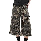 Y2K Cargo Camo Shorts Men Ripped Distressed Jeans Baggy Long Jorts Summer Loose Fit Camouflage Shorts