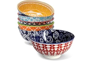 Annovero 10 oz Bowls | Small Dessert Bowls Set of 6 | Colorful Porcelain Bowls for Ice Cream, Snacks, Dipping Sauce, Small Serving of Soup, Rice | Microwave & Oven Safe | Great for Parties or as Gift