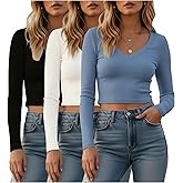 Simlakey 3 Pack Women Long Sleeve Shirts V Neck Basic Tops Stretchy Slim Fit Shirts Casual Crop Compression Going Out Tops