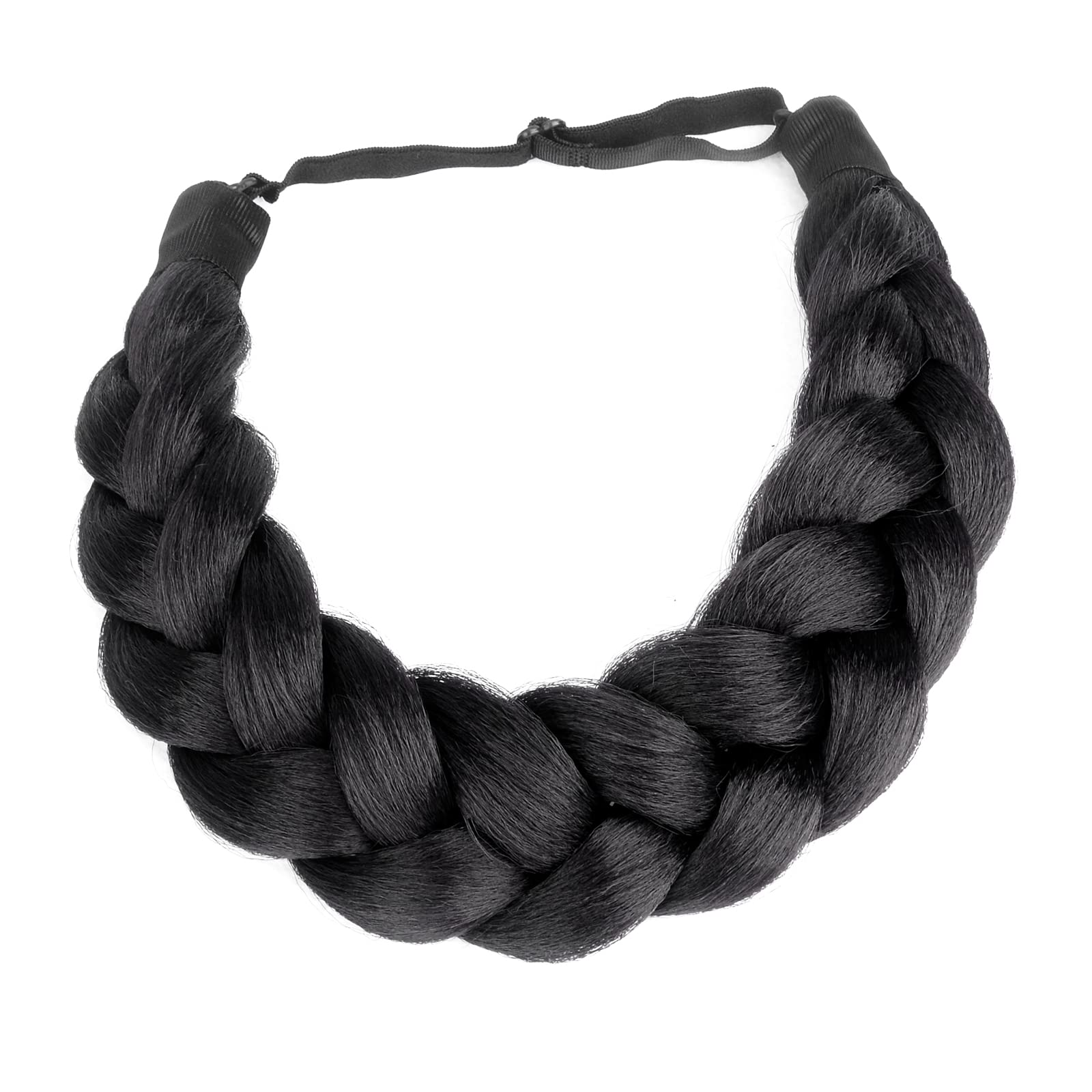 BOBIYA Afro Thick Yaki Straight Wide 2 Strands Synthetic Braided Headband Kinky Straight Plait Headband (Natural Black) — image 1