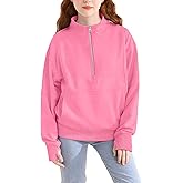AlisOker Girls Half Zip Sweatshirt Long Sleeve Zip Pullover Top with Thumb Hole Pocket Fall Winter for Teen Girls