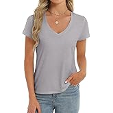 Stelle Womens Modal Soft T Shirts Short Sleeve V Neck Basic Tee Casual Loose Fit Tops Lightweight Soft Summer Outfits Clothes