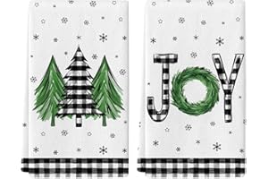 ANTPFAE Merry Christmas Hand Towels Set of 2,Xmas Tree Joy Snowflake Checkered Bath Hand Towels for Bathroom Decorative Winter Soft Absorbent Face Towels for Bathroom Home Hotel Gym Spa Yoga Kitchen 18"x26"