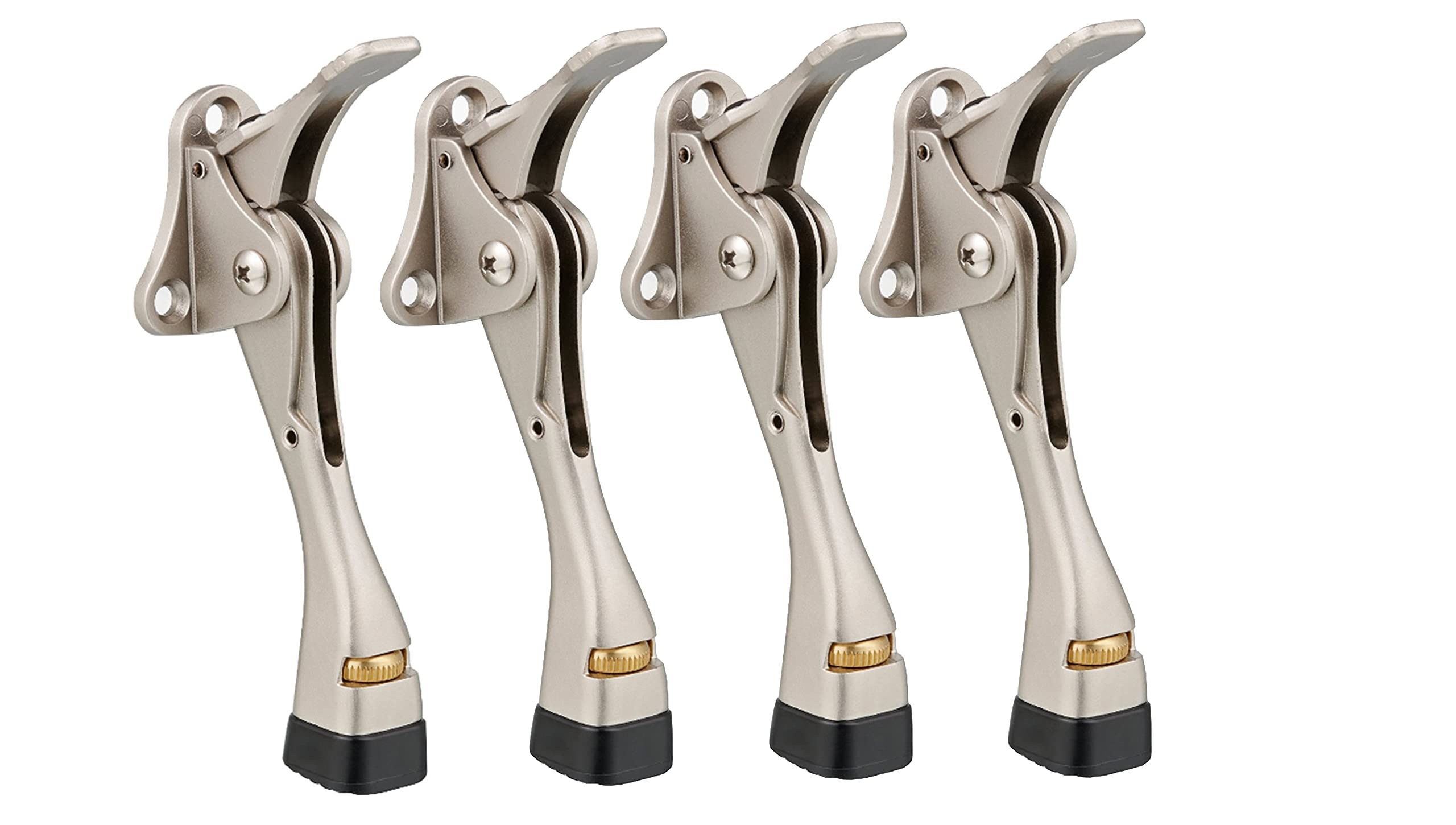 HOME&I Door Stop, Premium Quality Zinc Alloy Material Doorstop, 4 inch, 4 Pack-Satin Nickel, Adjustable Rubber Foot, Works on Various Surfaces