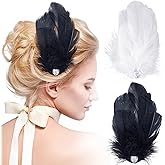 ANCIRS 2 Pack Feather Hair Clips for Women, Fly-Wing Shape Hair Barrettes Accessory Hairpins 1920s Flapper Headpiece Hair Piece for Swan Lake Cosplay Show Dancing Party Halloween Costume- Black+White