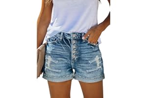 Magritta Denim Shorts for Women Mid Waisted Folded Hem Ripped Jean Shorts