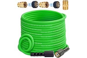 TOOLCY Flexible Pressure Washer Hose 50FT, 1/4 in. x 3300 PSI Kink Resistant Power Washer Hose with 3/8" QC Kit, Upgraded Pressure Washing Replacement Hose with Brass M22-14mm Fitting
