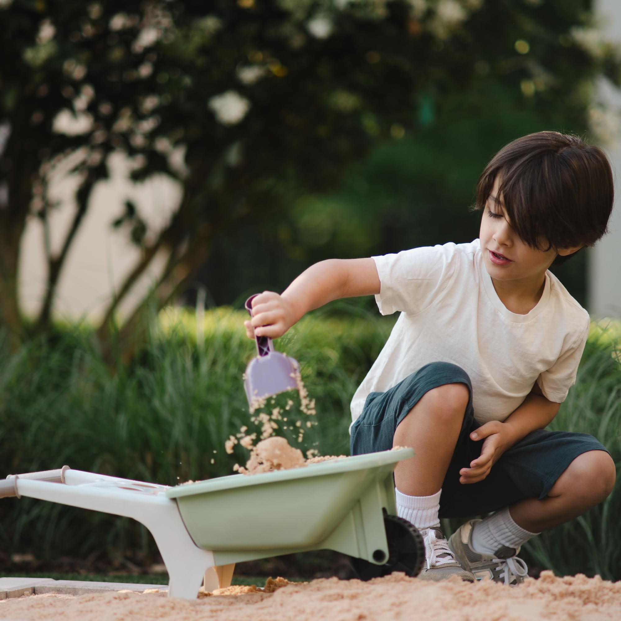 Dantoy: Green Garden - Wheelbarrow Playset - 4 Pieces, Pretend Gardening, Realistic Garden Tool Toys, Recycled Plastic, Kids & Toddlers Ages 2+