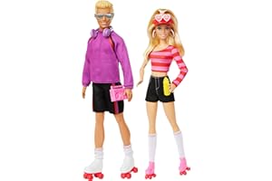 Barbie Fashionistas Set with 2 Fashion Dolls & 6 Accessories, Ken Roller-Skating Fashion Dolls, 65th Anniversary Collectible