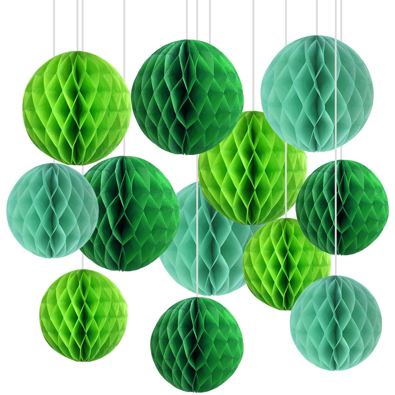 CC wonderland zone 12pcs Green Paper Honeycomb Balls,Hanging Tissue Pom poms for Party Decoration,St. patrick's day Deko