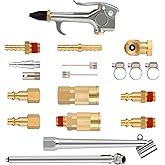 Hromee 20 Pieces 1/4 inch NPT Air Blow Gun and Brass Fittings Kit with Tire Inflation Needles Chuck Air Compressor Connector 
