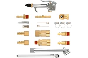 Hromee Air Hose Fittings 1/4 Inch NPT Brass Quick Connect Coupler and Plug, 20 Pieces Air Compressor Accessory Kit with Blow Gun and Tire Gauge