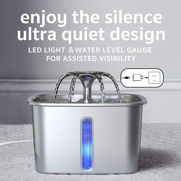 VEKEN INNOVATION AWARD WINNER STAINLESS STEEL CAT WATER FOUNTAIN, 95OZ/2.8L AUTOMATIC PET FOUNTAIN DOG WATER DISPENSER WITH REPLACEMENT FILTERS & SILICONE MAT, GIFTS FOR CATS, DOGS (SILVER)