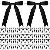 50 Pcs Twist Tie Bows 5x7 Inch Satin Ribbon Bows, Thin Ribbon Bow for Valentines Day Gift Wrapping Champagne Bottle Cake Decorations DIY Gift Wedding Baby Shower Birthday Party (Black)