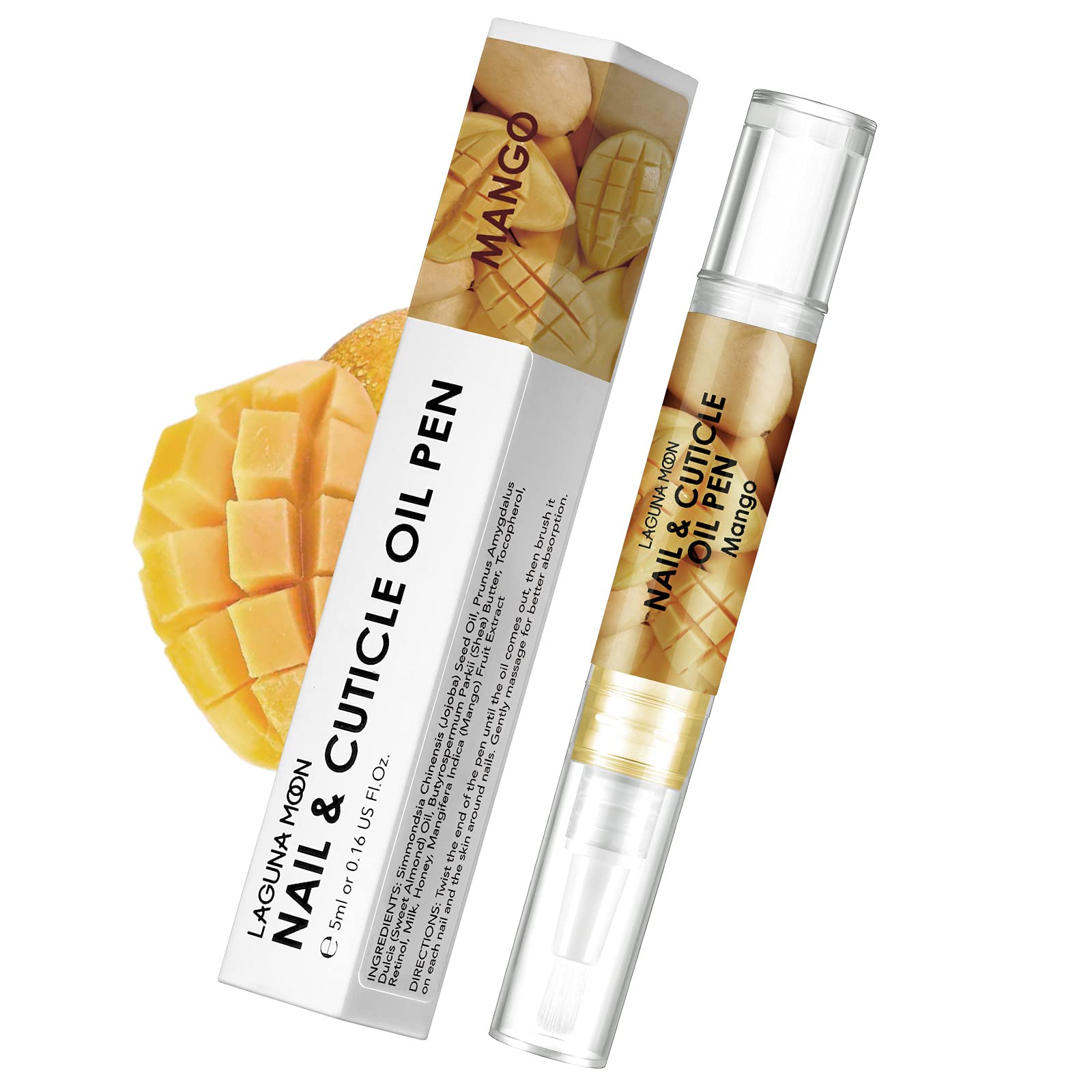 Lagunamoon Cuticle Oil Pen for Nail Care, 5ml Nail Oil Pen with Natural Ingredients to Moisturize and Nourish Dry Nails and Cuticles, Cuticle Oil to Prevent Nail Cracking and Hangnails, Mango