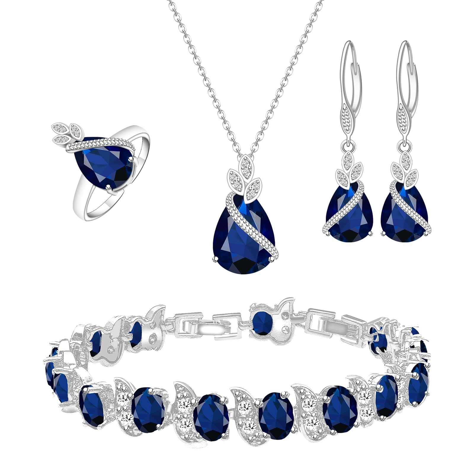 GZWHD Jewelry Set for Women CZ Earrings Necklace Ring Bracelet Set Prom Party Wedding Jewelry Gift for Mother Friend Wife