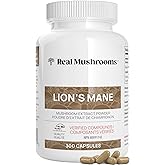 Real Mushrooms Lions Mane Capsules- Organic Mushroom Extract With Immunomodulating Properties Antioxidants - Vegan Supplement