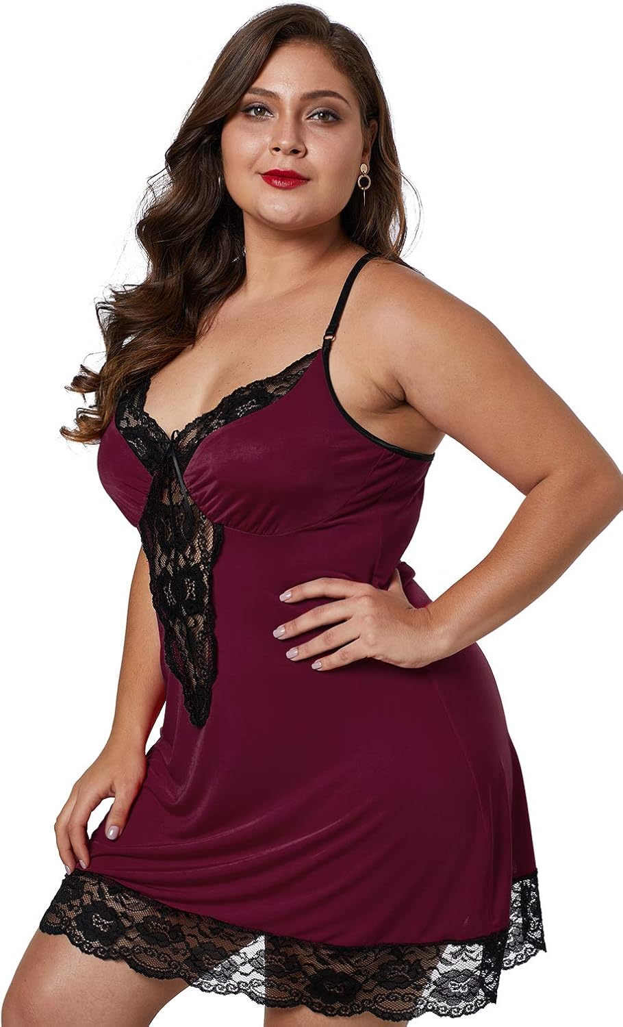 XAKALAKA Women Plus Size Babydoll Lingerie Back Crisscross Lace Trim Chemise Sleepwear at  Women’s Clothing store