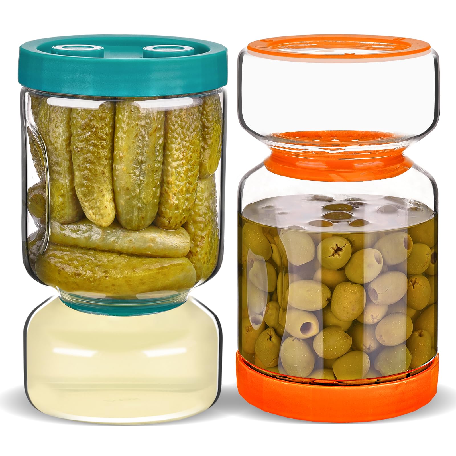 ZENS Pickle Jar with Strainer, 2 Pack 1500 ml Glass Flip Pickle Jar for Pickle Juice Separator, Airtight Pickling Jars Gherkin Jar Hourglass Pickle Container for Storage Olive, Gifts for Women