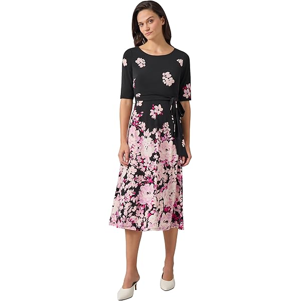 Kasper Women's Petite Fit and Flare Dress, Black Multi at Amazon Women's Clothing store Kasper Women's Petite Fit and Flare Dress, Black Multi at Amazon Women's Clothing store