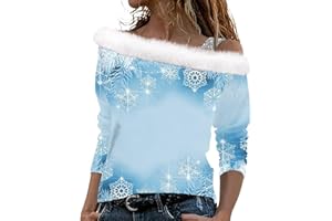 ovticza Fall Tops for Women 2023 Trendy Tunic Sexy Cold Shoulder Pullover Fall Lightweight Long Sleeves Christmas Print Shirt