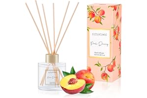 DIUFJAG 100ml Scent Diffuser with 6 Fiber Sticks, 3.5 oz Reed Diffuser Set Aromatherapy Fragrance Diffusers Air Fresheners for Home Bedroom Bathroom (Peach)