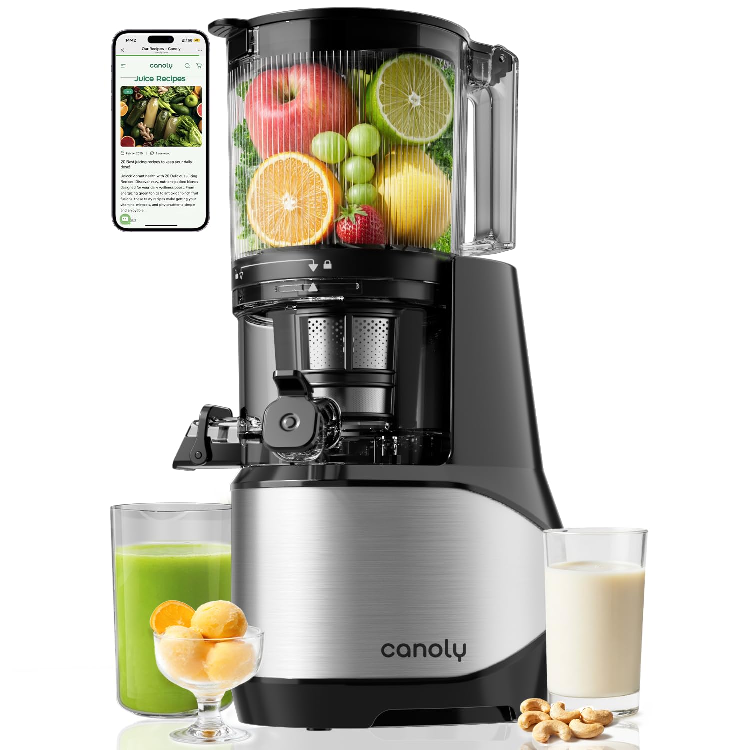 Photo 1 of Canoly C09 Cold Press Juicer, 6" Extra Wide Feed Chute, 3-IN-1 Strainers (Juice & Sorbet & Nut Milk), Powerful AC Brushless Motor, Self Precut System, Juicer Machines with BPA-Free (Classic)