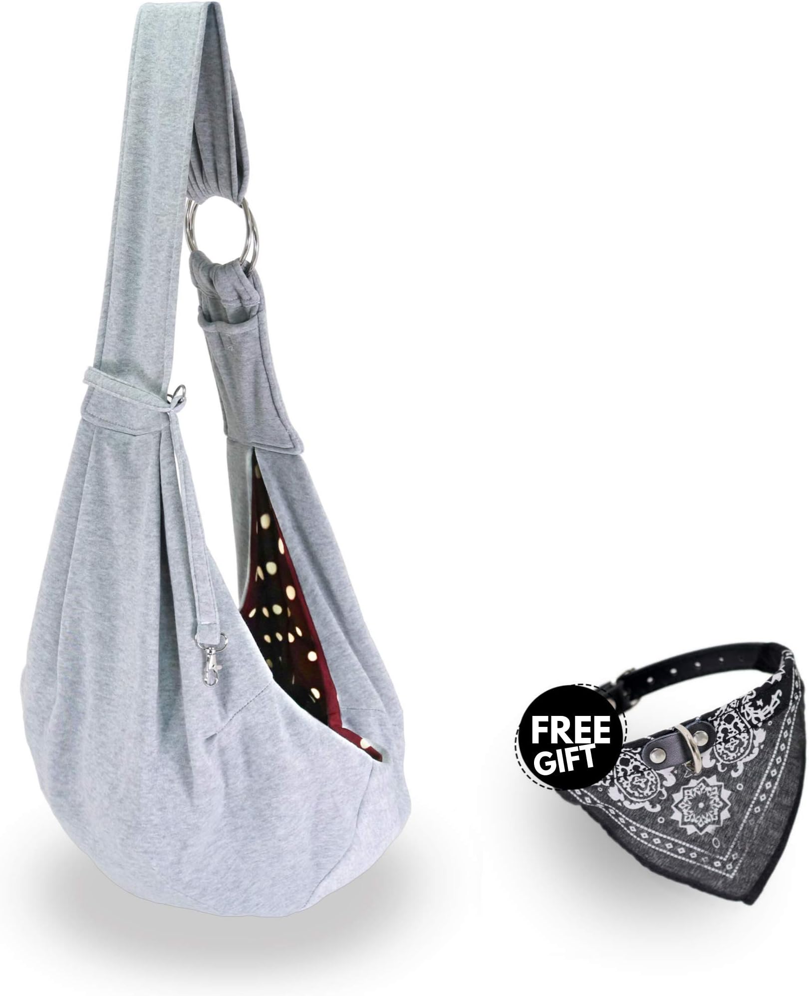 nukka Adjustable Pet Sling Carrier - Reversible Design for Small to Medium Puppy Dogs and Cats - Holds 6kg - Great for Travel and Comes with a Collar