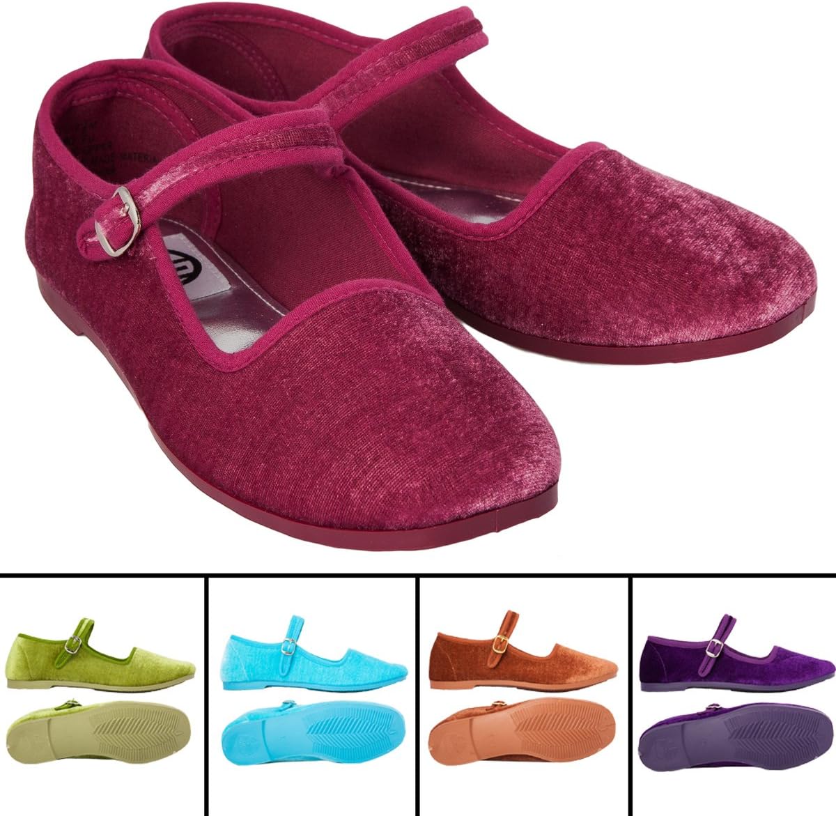 On Your Feet 5 Pair Women’s Velvet China Doll Mary Jane Ballerina Ballet Flats Shoes Dance