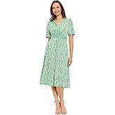 London Times Womens Women's V-Neck Short Sleeve Fit & Flare Midi Dress - Wedding Guest Dresses