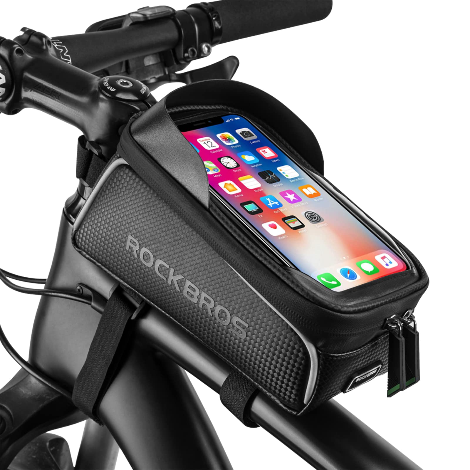 ROCKBROS Bike Frame Bag with Mobile Phone Holder - Cycling Top Tube Bag, Water-Resistant, Touch Screen Compatible for iPhone XR/XS/MAX/X/8/7/6S/6 Plus/5S & Samsung Galaxy S8/S7/Note 7 up to 6.5