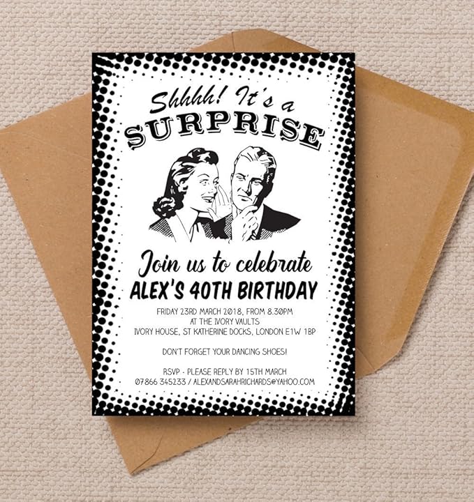 Personalised Surprise Party Birthday Invitations with Envelopes (Pack of 10) Amazon.co.uk