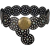 QILVYTH Western Leather Belts for Woman Boho Cowgirl Wide Disc Belt for Women Concho Cowboy Waist Belts for Dress