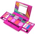 Play22 Real Washable Kids Makeup Palette For Girl - My First Princess Make Up Set Include 4 Blushes, 8 Eyeshadows, 6 Lip Glosses, 8 Glitter Glaze, Mirror, Brushes, Eyeshadow Wand - Best Gift