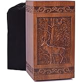 ZDYUEPING Wooden Cremation Urn for Human Ashes, Adult, Male/Female, Large, Design, 250 lbs Capacity (Walnut Wood Color, 250LBS, Deer XL