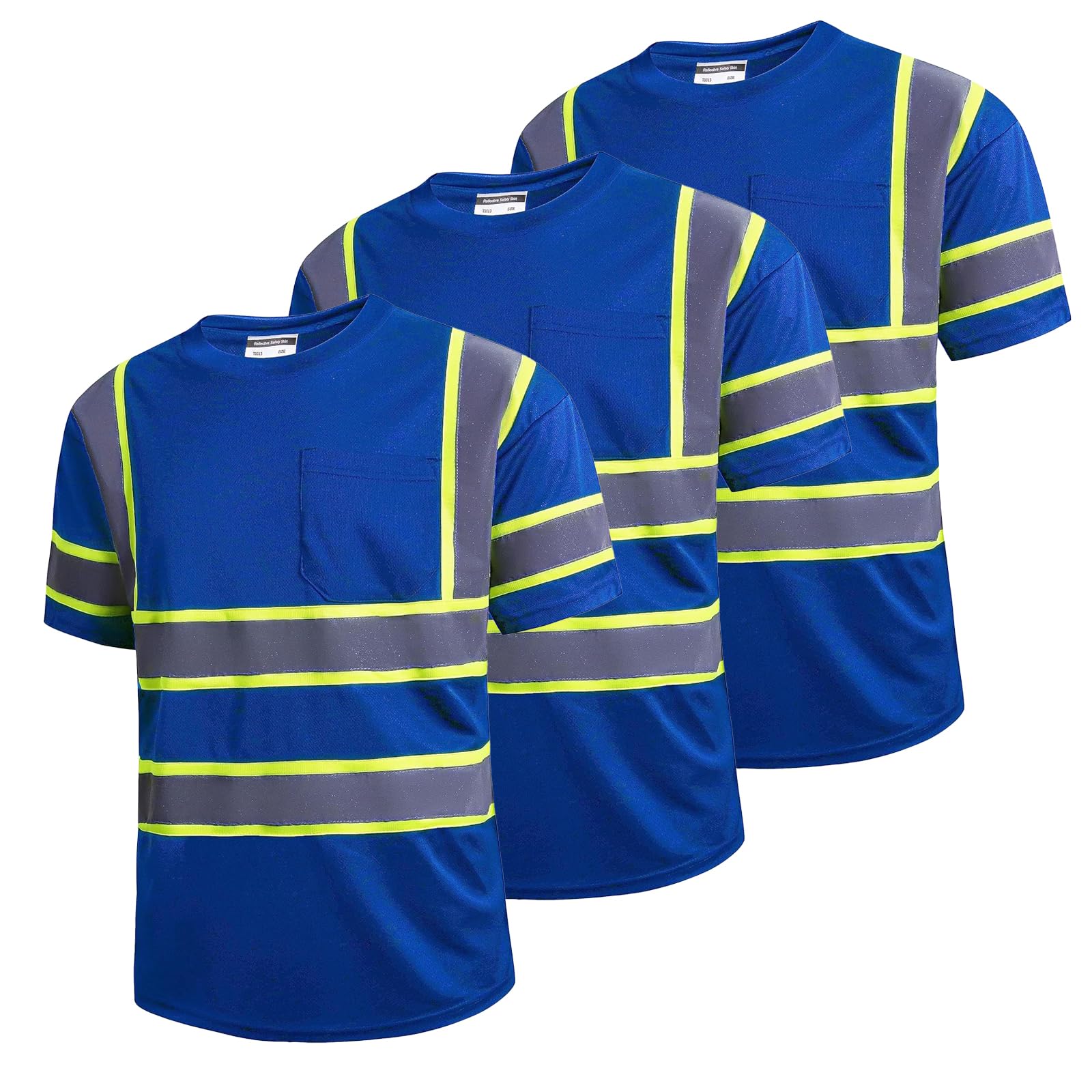 Photo 1 of SKSAFETY High Visibility Safety Shirts for Men with Pockets 3 Pcs - Quick Dry Class 2 Hi Vis Construction Work Shirts for Men, Short Sleeve Breathable Birdeyes T-Shirts with Reflective Tapes