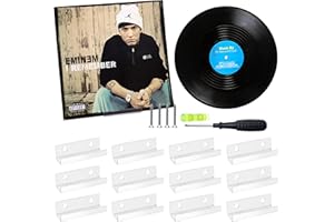 KINI MOX 12PCS Vinyl Record Shelf Wall Mount 4 INCH Clear Acrylic Album Record Holder Display Floating Shelves Wall Monut for Bathroom Bedroom Living Room Kitchen (4 inch, Clear, 12pcs)