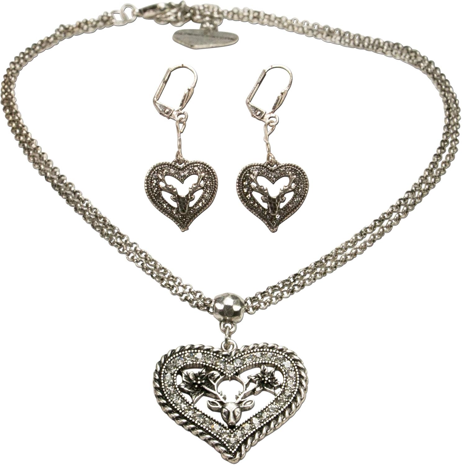 OHREN Trachtenschmuck Set Rosa - Edelweiß Halskette & Ohrstecker Für Dirndl & Oktoberfest