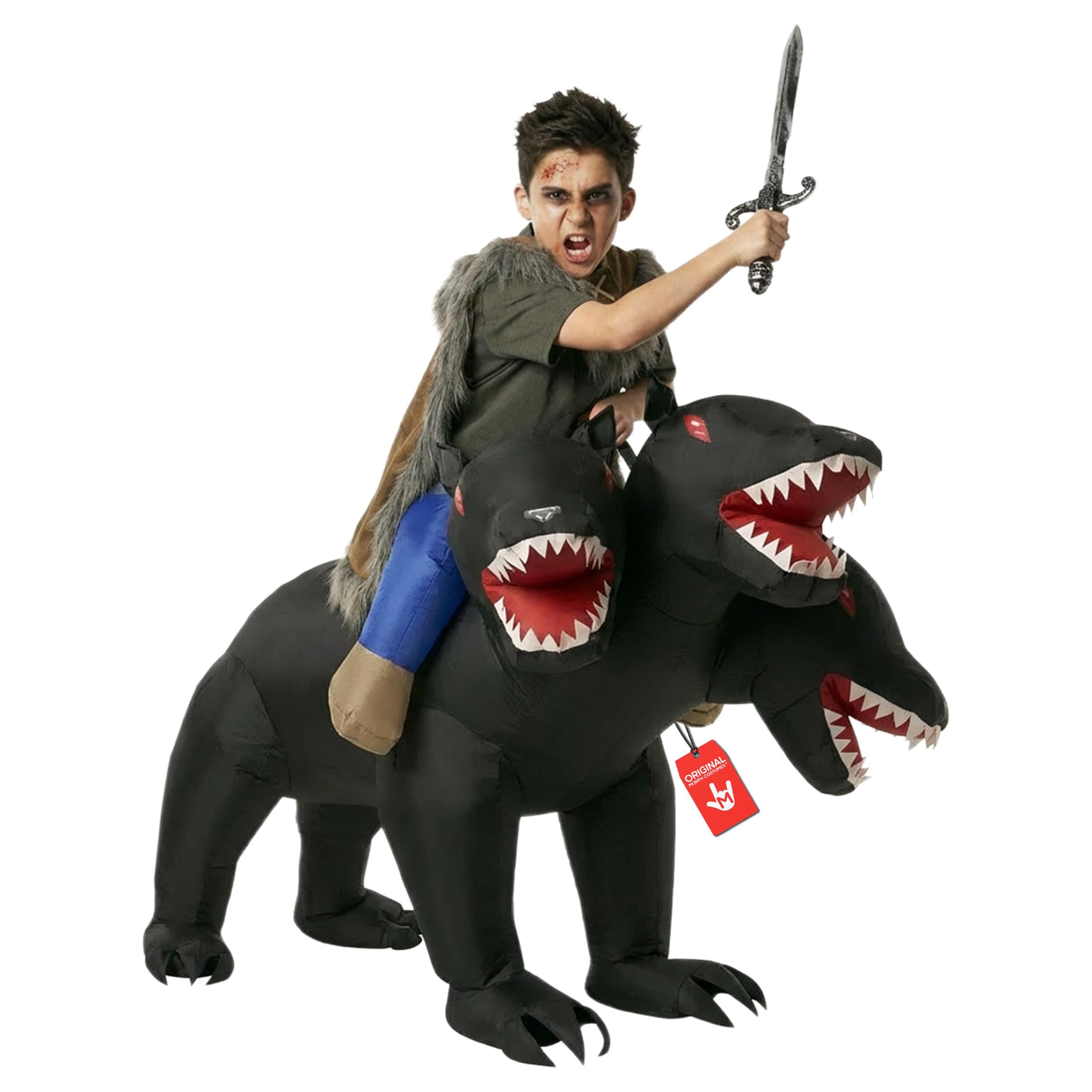 Morph Evil Dog Ride On Inflatable Kids, Blow Up Costumes Kid, Inflatable Costume Kids