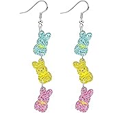 Nanafast Acrylic Easter Earrings for Women Glitter Bunny Egg Dangle Earrings Cute Spring Earring Happy Easter Outfit Accessories