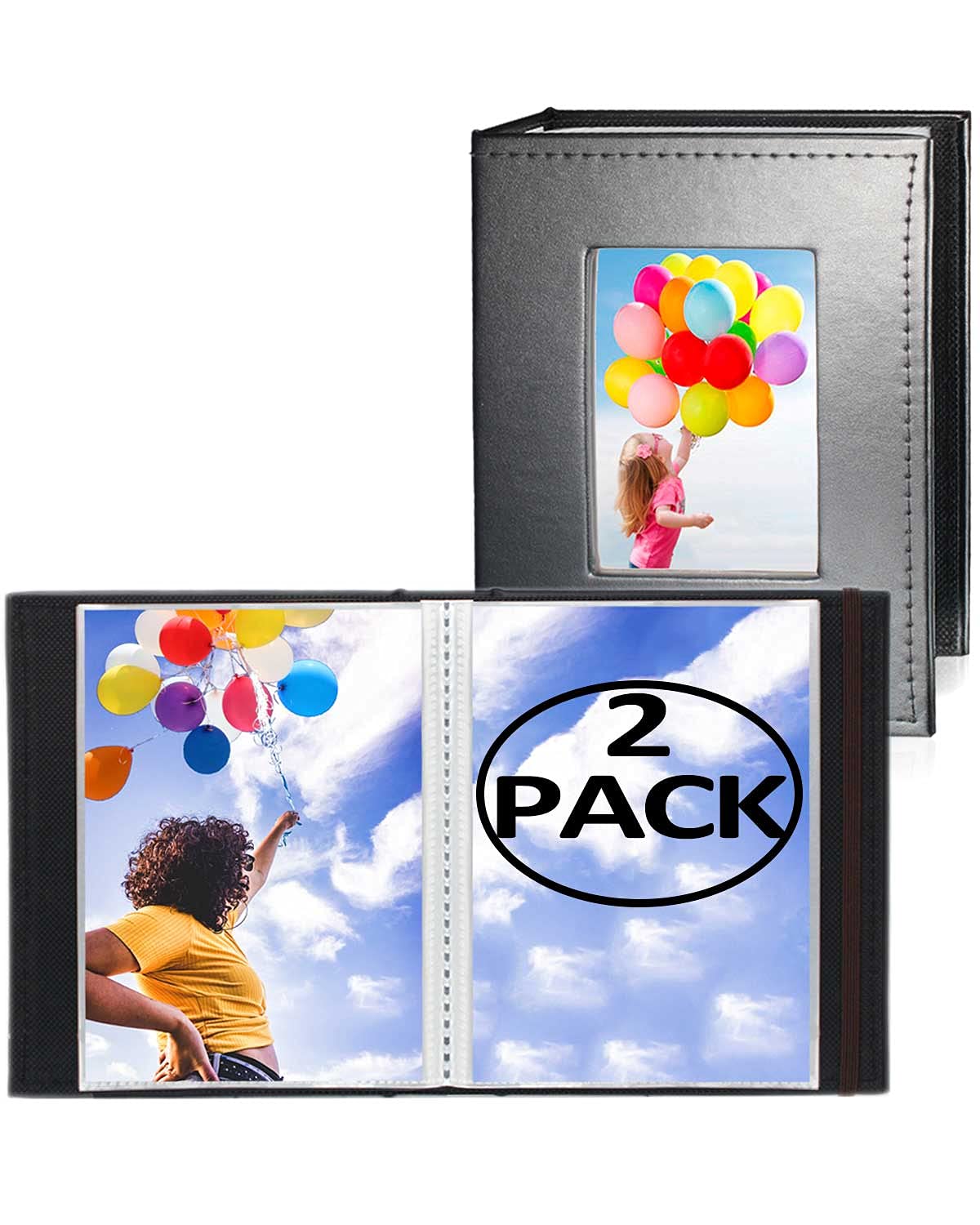 2-Pack Small Photo Album 4x6 - Simple Leather Hardcover with Front Display, Each Mini Photo Album 4x6 50 Photos for 4x6 Pictures, Artwork or Postcards Storage (Black, 2PK)
