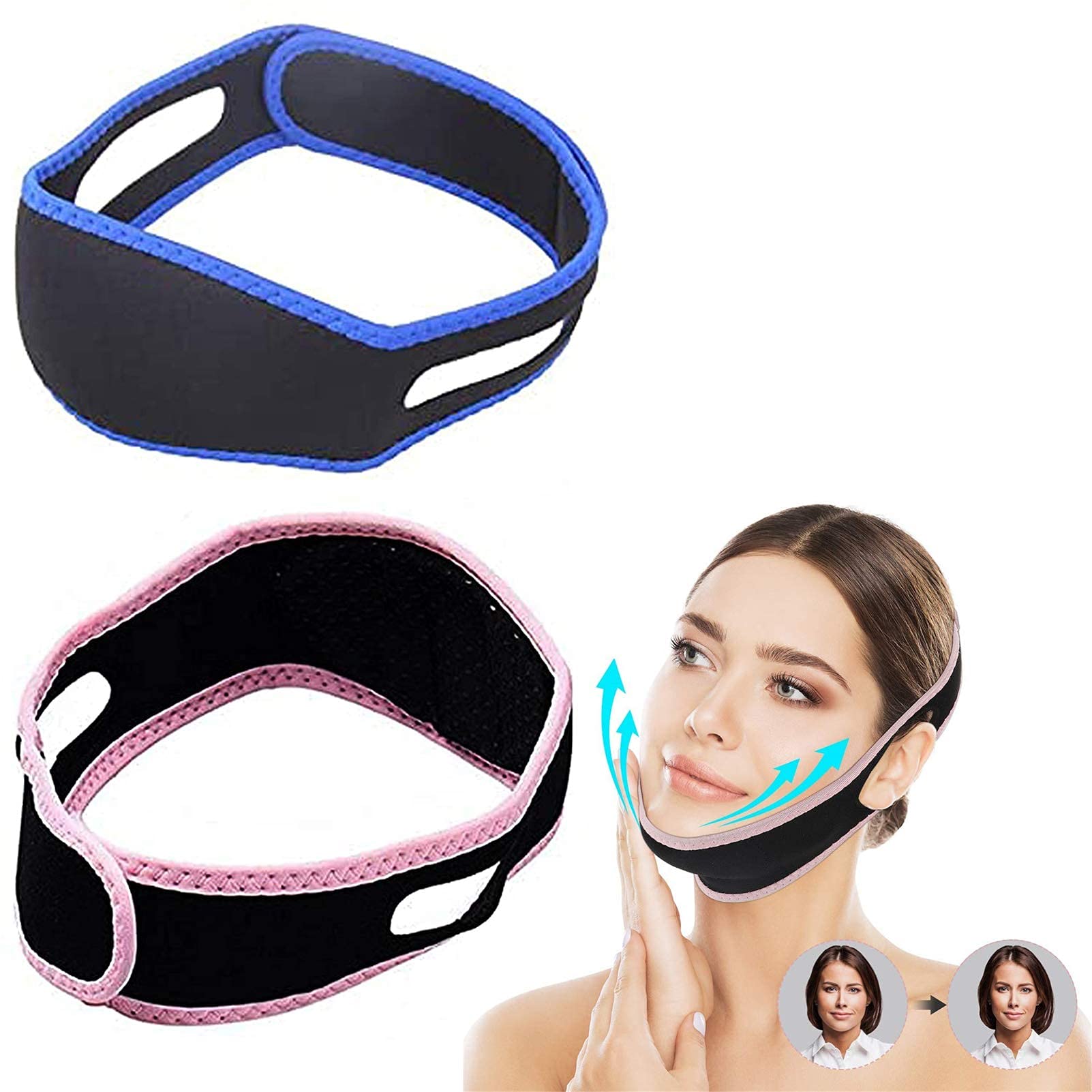 Facial Slimming Strap, 2PCS Face Lifting Slimming Belt Facial Cheek V Line Lifting Up Bandage Patch Double Chin Reducer Sagging Skin Remover Painless Anti Wrinkle Breathable V Shaped Face Band