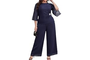 AOVDE Plus Size Pant Suits Mother of Bride Dressy Pant Suits 2 Piece Outfits with Pockets for Women Wedding Guest