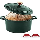 Tastedeli Enamel Cast Iron Dutch Oven with Lid, Round Casserole Pot for Bread Baking, Braising, Roasting, and Stews, Heavy-Duty, Oven Safe, Induction Compatible (4.7QT,Green)