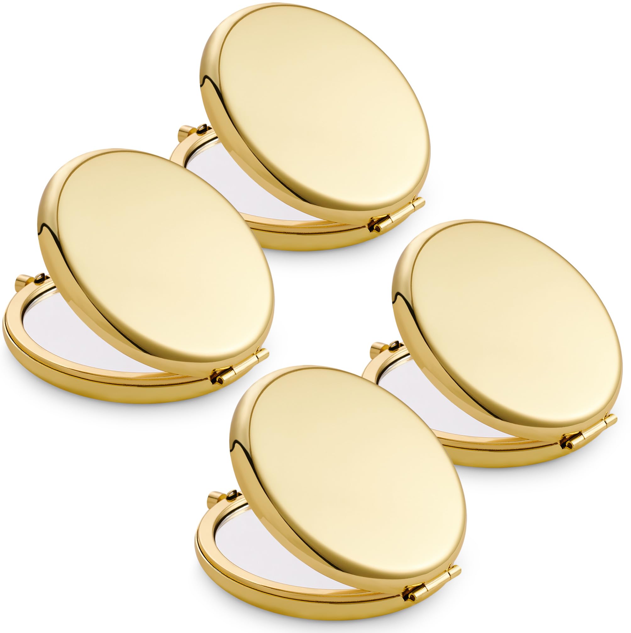 Photo 1 of Compact Mirror for Purse, Metal Round Shell, Double-Sided 1X/2X Magnifying, Portable Travel Makeup Mirror, Mini Pocket Mirror, Gold?4 Packs