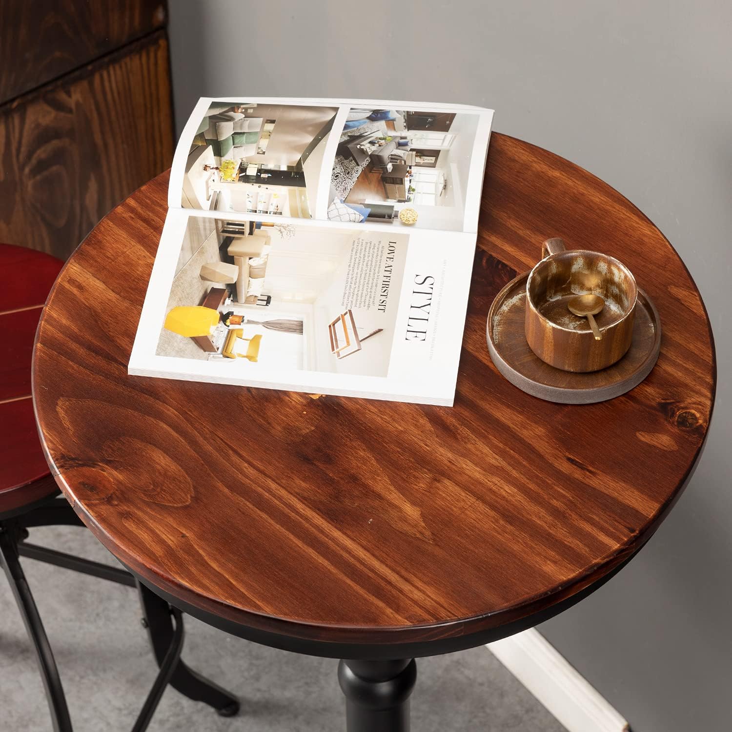 Wood Round Pub Bar Bistro Height Table - Dining Room Entryway Kitchen Accent Coffee Patio Table - Counter Height - Round - Rustic: Kitchen & Dining