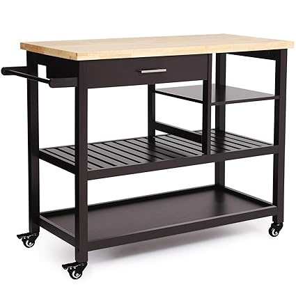 Amazon Com Vasagle Rubber Wood Kitchen Island Rolling Utility