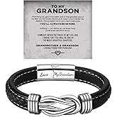 Always In My Heart Keepsake Knot Bracelet, Grandson's Legacy Knot Bracelet Gift Set with Engraved To My Grandson Infinity Leather Bracelets from Grandma Stainless Stee Forever Linked Together Bracelets Jewelry
