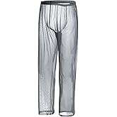 HASWECHYS Mens Mesh See Through Pajama Bottoms Sexy Sheer Tranparent Long Sleep Lounge Pants for Male